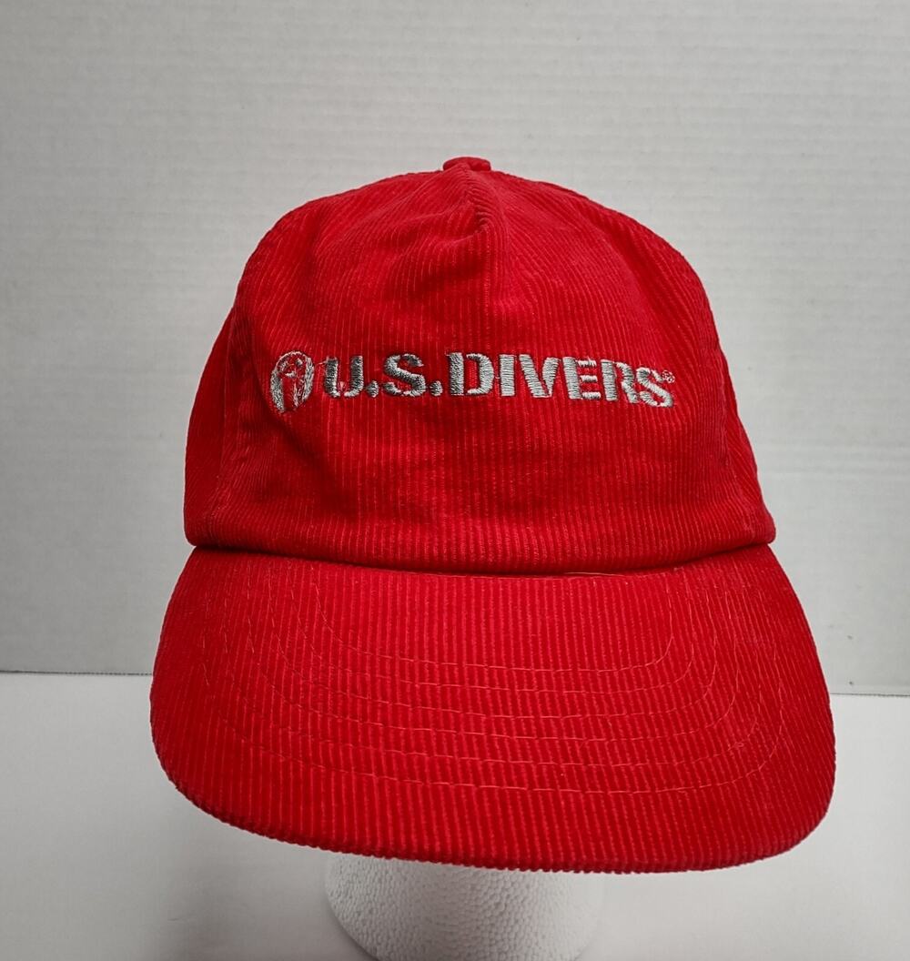 US Divers Red Corduroy Cap Snapback Hat Embroidered Flatbill